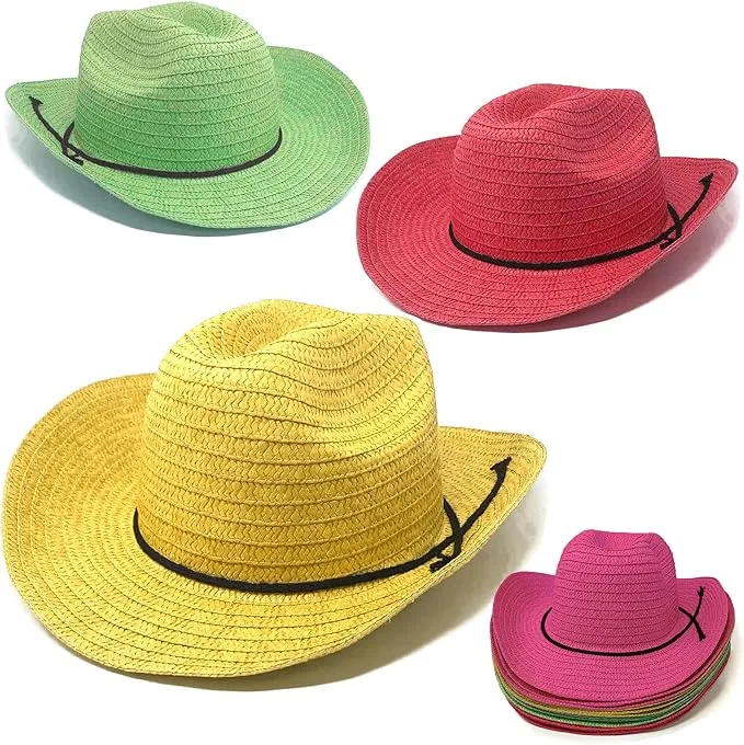 Podzly 12 Piece Cowboy Hats - Adult Western Straw Hats with Band for Western Theme Party