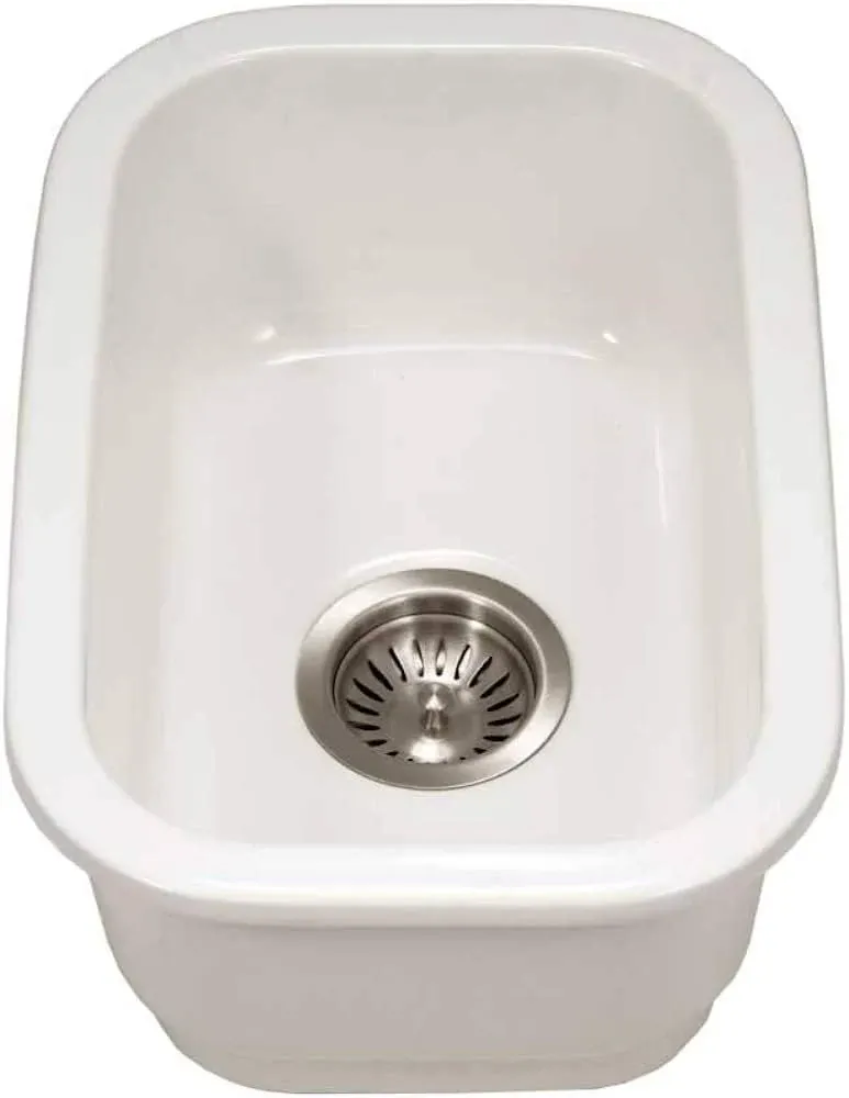 Houzer PTB-1318 White Platus Fireclay Undermount 13&#034; Rectangular Bar Sink