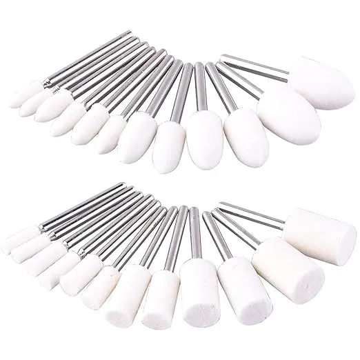 24 Pieces Wool Felt Mounted Mandrel Set 2 Shaped and 6 Sizes Polishing Buffing Wheel Bits with Free