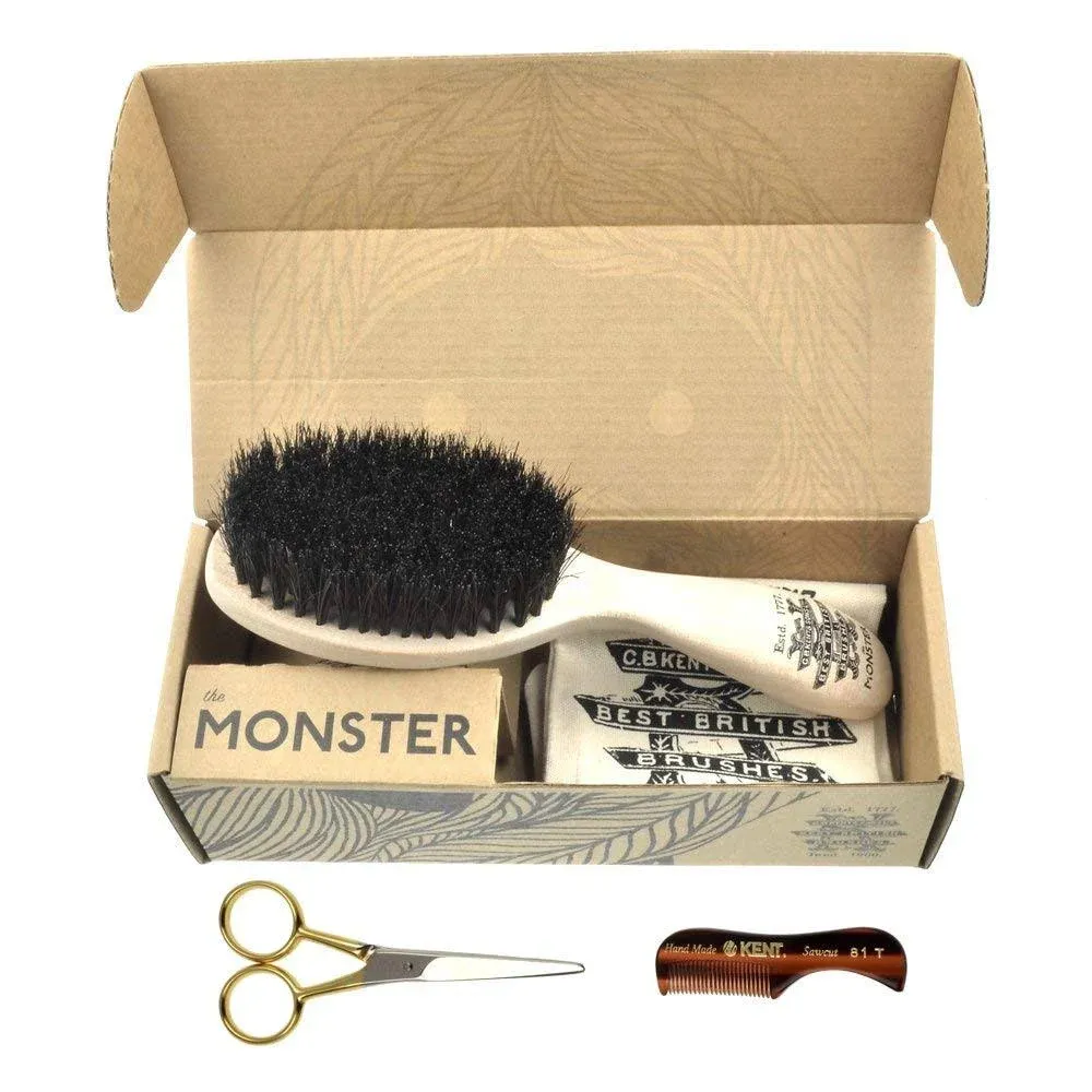 Beard & Mustache Set of Kent BRD5 Boar Bristle Beard Brush + Kent 81T Handmade ...