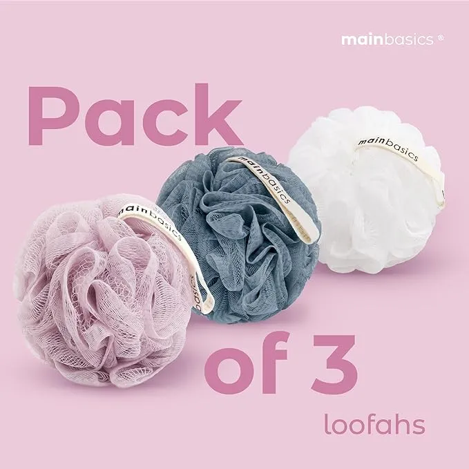 MainBasics Seaweed Extract Bath Shower Loofah Sponge Pouf Body Scrubber Exfoliator (Set of 3)