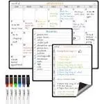 JJPRO Magnetic Monthly Calendar Whiteboard Set for Fridge-Monthly Planning Board and Two Bonus Dry Erase Grocery Board&Weekly Menu Board-Meal Planner Whiteboard/To-Do List-6 Markers