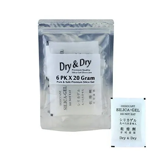 20 Gram [5 Packs] Dry & Dry Premium Silica Gel Packets Desiccant Dehumidifiers - Rechargeable