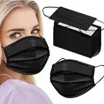 Black Face Masks, 3-Ply Black Masks Disposable 100 Pk (Premium Comfort Soft White Inside) Breathe Easy