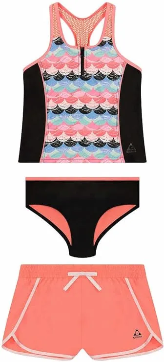 GERRY GIRLS 3 PC SWIMSET (BLACK/ORANGE/<wbr/>MULTI M 10/12)NWT