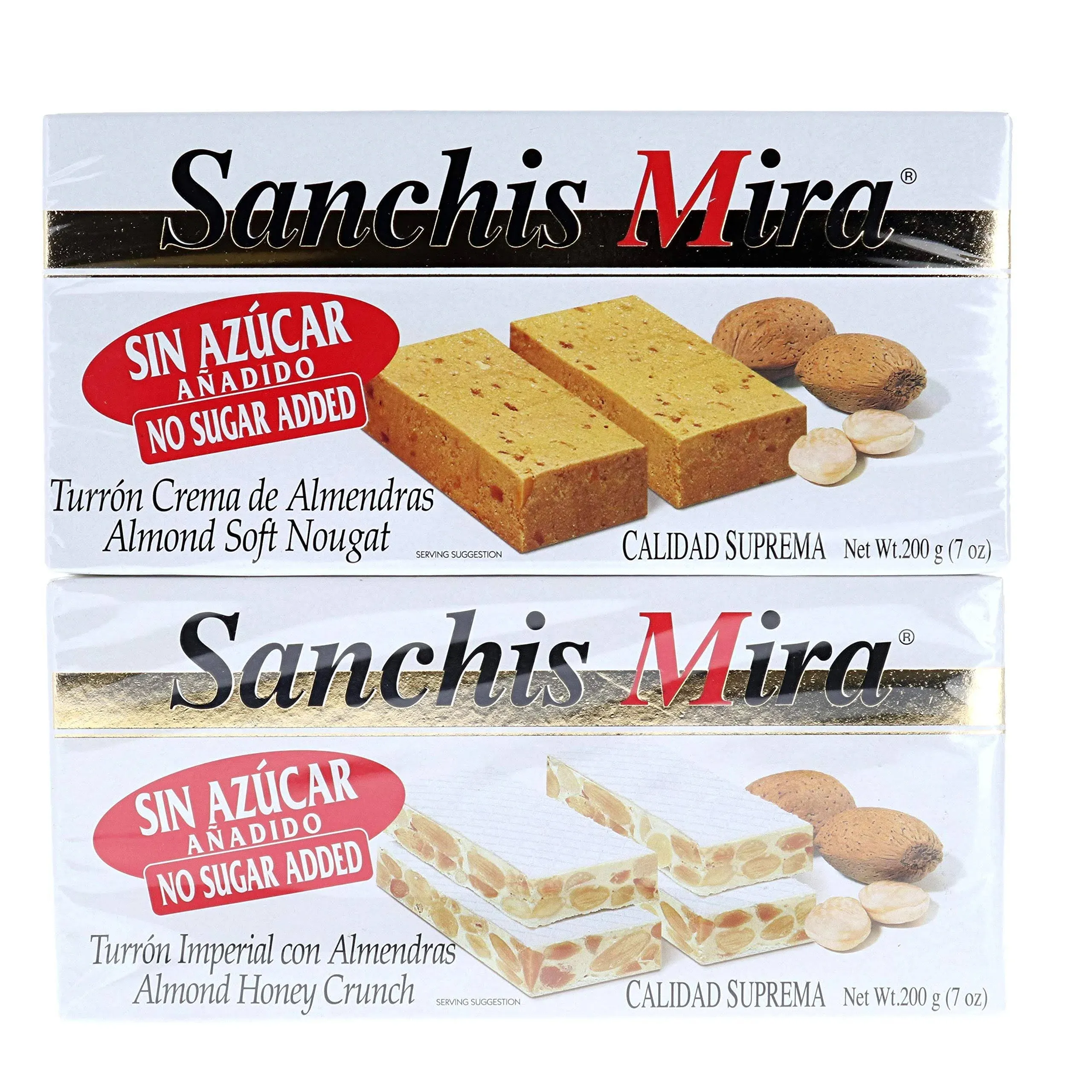 Sanchis Mira No Sugar Added Almond Honey Crunchy and Soft Nougat Turron Bundle ...