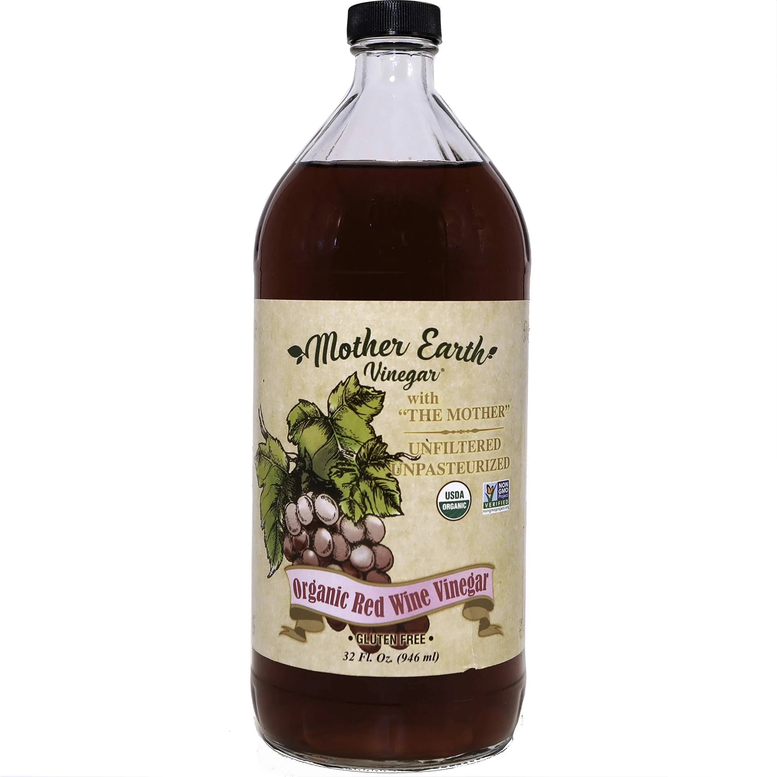 Mother Earth, Organic Red Wine Vinegar with The Mother, Fresh Pressed Organic Cabernet Grapes, ORWV, RWV, Raw, Unpasteurized, Unfiltered (1/32oz