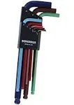 Bondhus 69499 Ball End L-Wrench Set w/ColorGuard Finish, 9 Piece