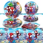 Eazyco Spidey and His Amazing Friends Birthday Decorations, 20 Plates, 20 Napkins and 1 Tablecover for Spidey and His Amazing Friends Birthday Party