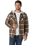 Wrangler Authentics Men's Long Sleeve Quilted Lined Flannel Shirt Jacket with Hood, Olive Night, Small