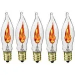 Creative Hobbies® A101 Flicker Flame Light Bulb -3 Watt, 130 Volt, E12 Candelabra Base, Flame Shaped, Nickel Plated Base,- Dances with a Flickering Orange Glow - Box of 5 Bulbs