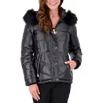 Vince Camuto Womens Down Faux Fur Puffer Jacket, Black