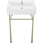 Swiss Madison Claire 24 Ceramic Console Sink White Basin, Gold