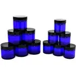 Cornucopia Brands Combination 12 Pack of Cobalt Blue 1oz & 2oz Glass Straight Sided Jars, Lids Included; Empty Refillable Containers for Cosmetics