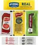 Condiment Bundle, Ketchup, Mustard, Relish, Mayonnaise, Salt and Pepper, 50 Packets of Each (300 Total Packets) - with Make Your Day Bamboo Spreader