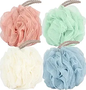 &#034;Pack of 4 Bath Sponges Shower Loofahs - 50G Mesh Balls Sponge in 4 Solid Colors