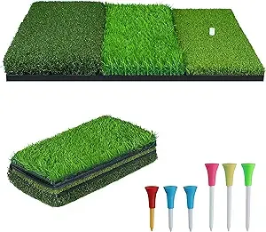 NEWCARE Golf Hitting Mat, 3-in-1 Foldable Golf Mat Indoor Outdoor, Tri-Turf Golf Practice Mat Traint Aid Batting for Chipping Swing Detection Portable Personal Driving Range for Backyard