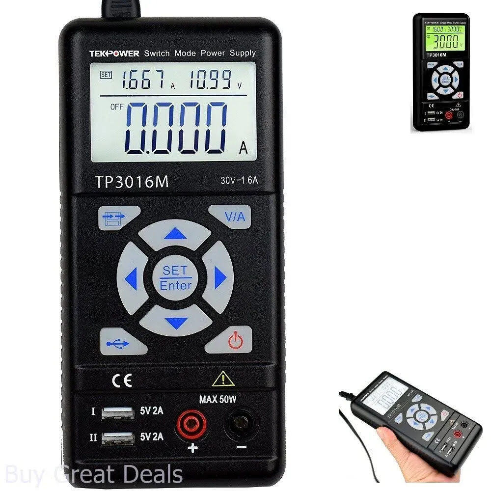 Tekpower TP3016M Portable Handheld Variable DC Power Supply with USB Port