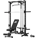 RitFit Smith Machine Power Rack with LAT-Pull Down System, Landmine, Barbell Bar, Plate Storage Pegs and More Training Attachment