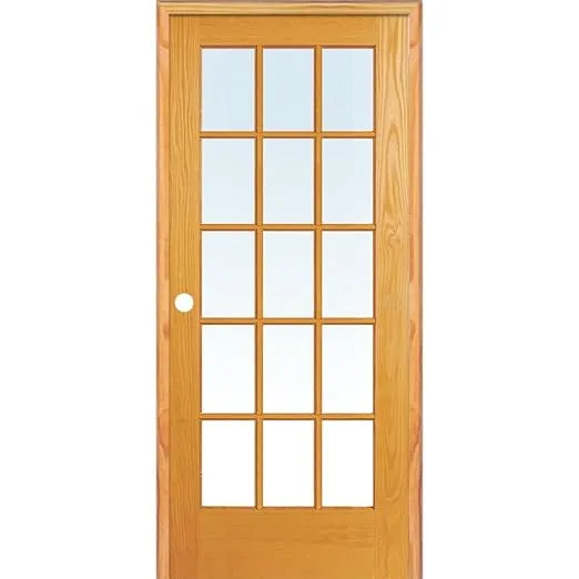 30 in. x 80 in. Right Hand Unfinished Pine Glass 15-Lite Clear True Divided Single Prehung Interior Door