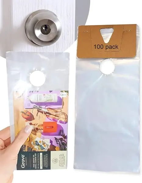 Skywin 100 Plastic Door Hanger Bags 6 x 12 Inches - Clear Door Hanger Bags Protects Flyers, Brochures, notices, Printed Materials - Waterproof and