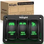 3Gang Led Light Bar/Rear Lights/Rock Lights 5Pin ON/Off Rocker Switch Panel Green