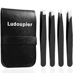 LUDOUPIER 4+1 Pieces Tweezers Set with Travel Case, Great Precision Upgrade Professional Anti-rust Alloy Tweezers for Women & Men, Multi-purpose as Eyebrows Facial Hair Ingrown Hair Removal