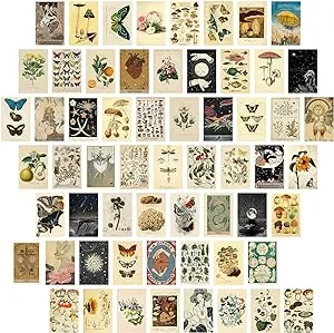 Gersoniel 60 PCS Vintage Collection Postcard Set Retro Style Botanical Butterfly Mushroom Nature and Ephemera Postcards for DIY Card Paper