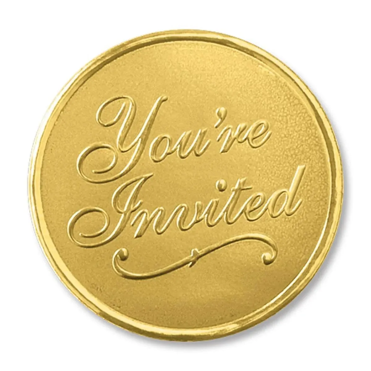 PaperDirect You're Invited Round Embossed Foil Seals, 48 Count (Gold)