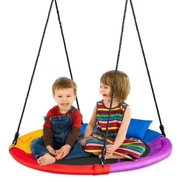 Costway 40'' Saucer Tree Swing Outdoor Round Platform Swing w/ Pillow & Handle