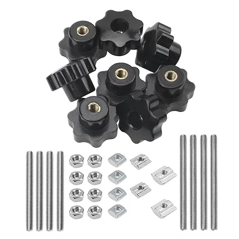 8 Sets M6 7 Star Through Hole Knob Nut Screw Clamping Knurled Threaded Knob A...