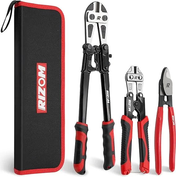 RIZOM 3-Piece Bolt Cutter Pliers Set, 14" Heavy Duty Bolt Cutter, 8" Mini Bolt Cutter, 8" Wire Cable Cutter with Carrying Bag, Cr-V Blade for Cutting Locks, Steel Wire, Barbed Wire, Chains