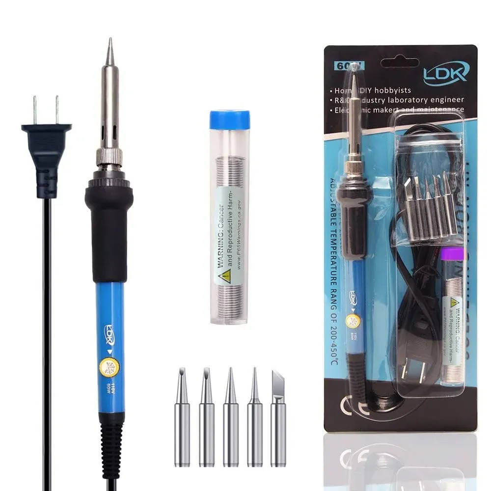 LDK Soldering Iron Kit Electric 60W 110V Adjustable Temperature Soldering Gun Welding Tools, 5pcs Replacement Tips and Solder Wire (Basic)