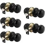 Probrico (5 Pack Round Passage Door Knob(Non-Locking Knobs), Keyless Doorknobs Interior/Exterior Door Lockset,Passage Knobs for Hallway/Closet,Black