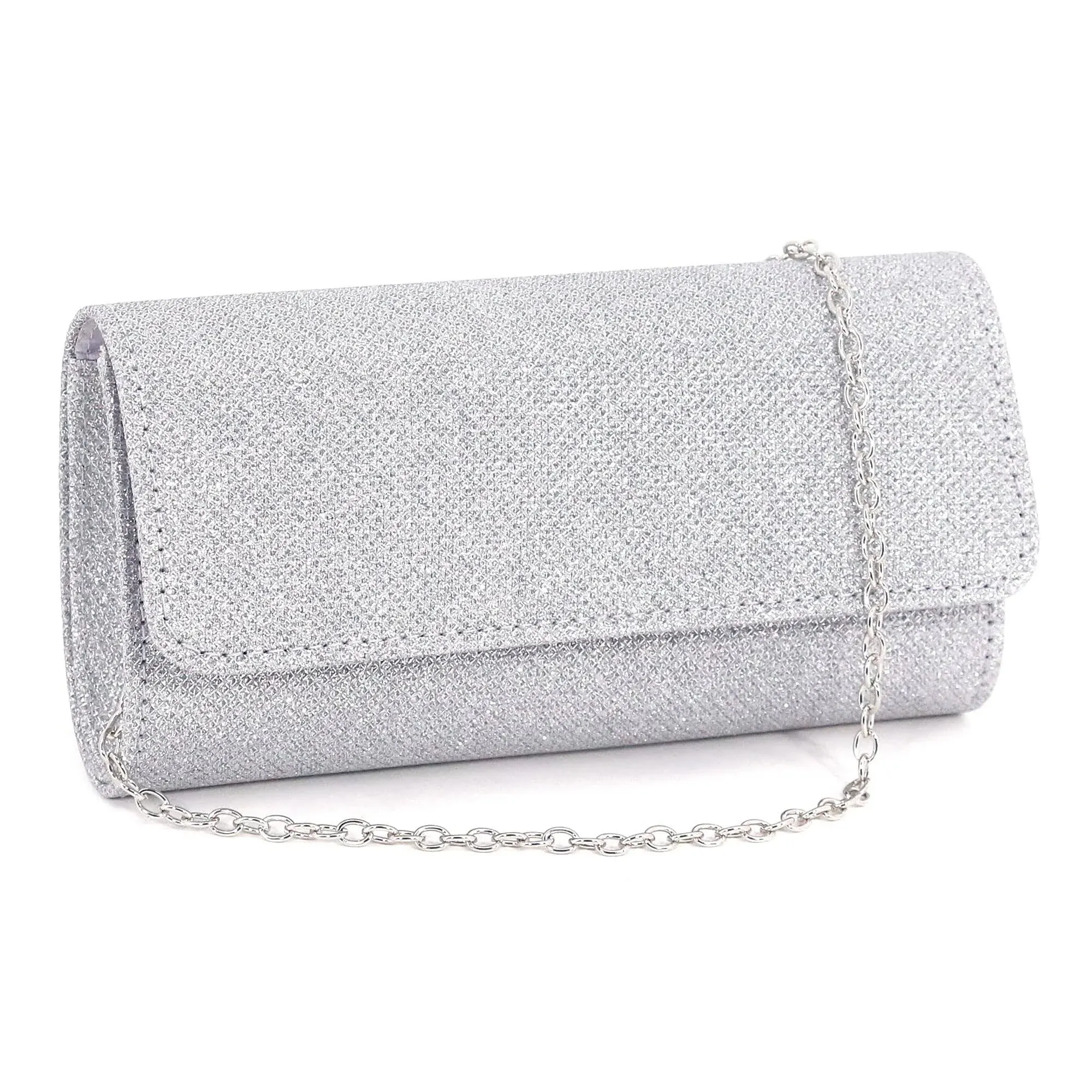 Naimo Flap Dazzling Small Clutch Bag Evening Bag with Detachable Chain (Silver)