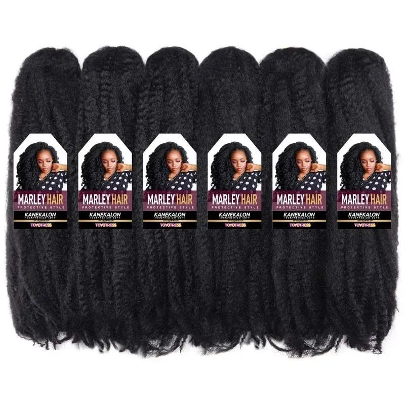 Toyotress Marley Hair Crochet Braids - 24 inch 6 Packs 1B Natural Black , Afro Kinky Curly Marley Braids Hair Extensions Synthetic Twist Crochet