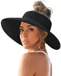 FURTALK Sun Visor Hats for Women Wide Brim Straw Ponytail Summer Beach Hat UV UPF Packable Foldable Travel