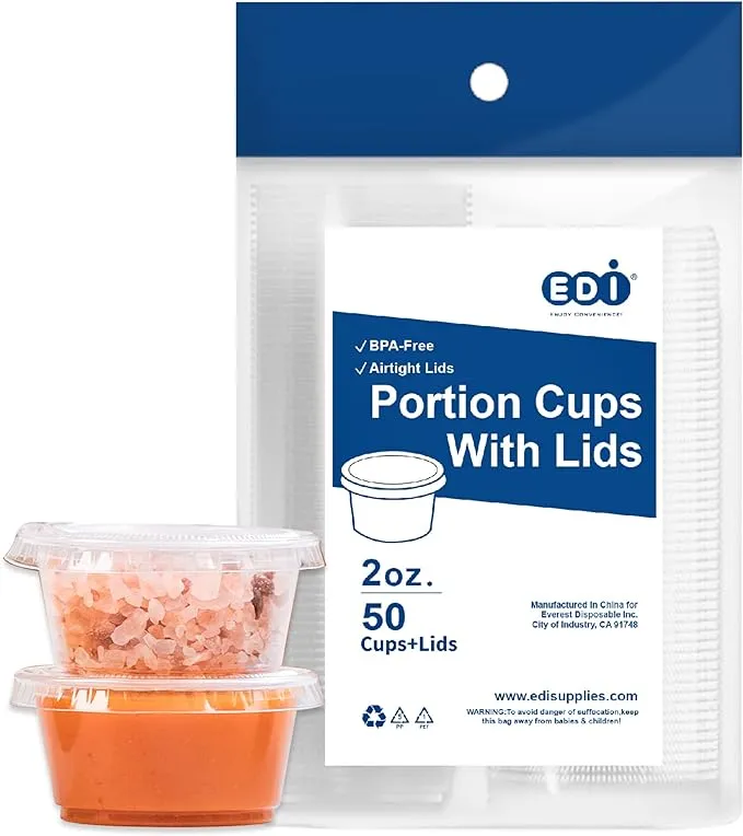 EDI Clear Plastic Disposable Portion Cups with Lids