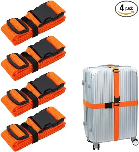 baiguohui Luggage-Straps Suitcases-Belt TSA Approved - Adjustable 86 inch with Quick-Release Buckle and Organized Belt Travel Accessories (Orange 4 Pack)