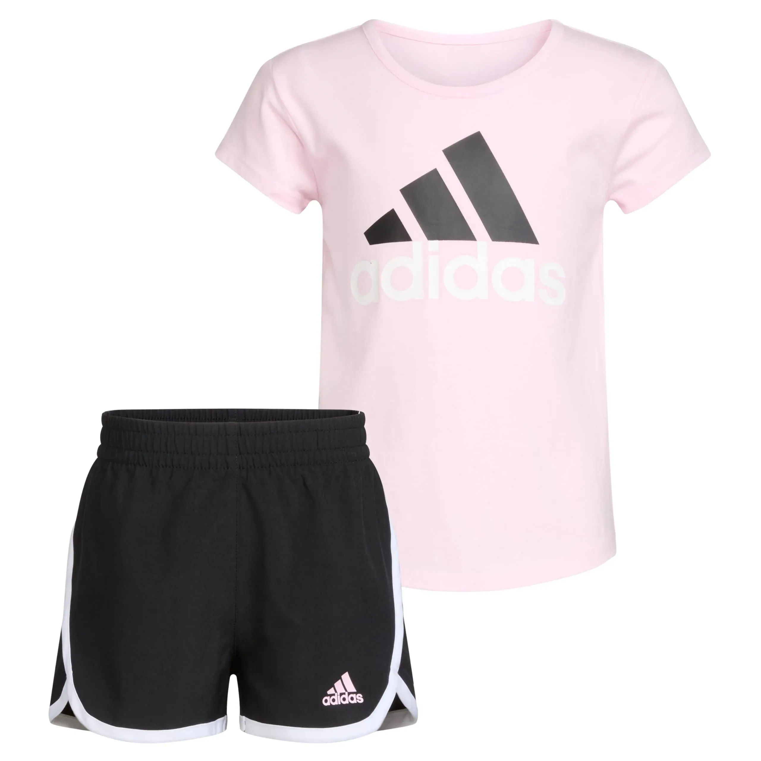 Adidas Girls Classic Logo Short Sleeve T-Shirt Short Set in Pink, 6X, Cotton