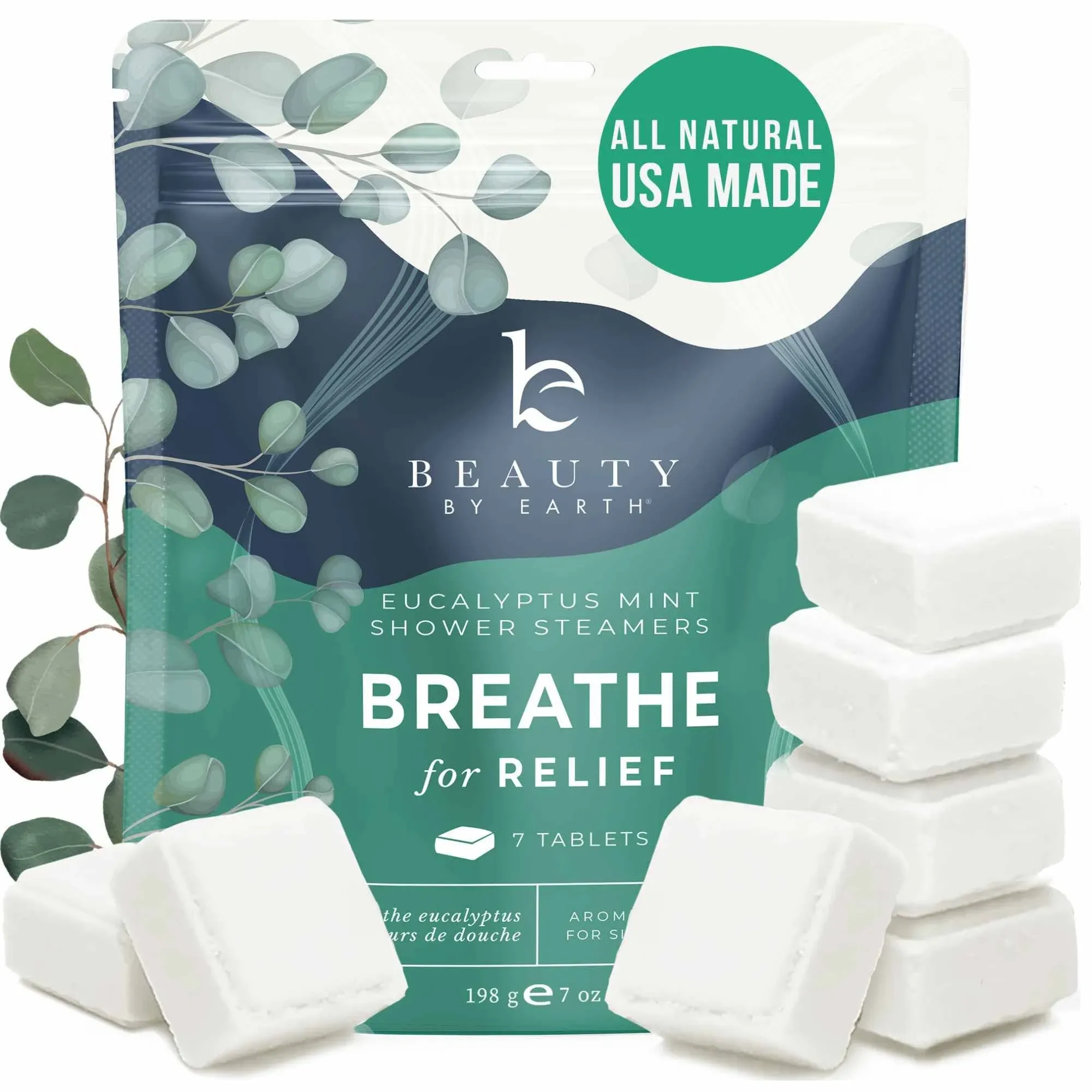 Beauty by Earth, Breathe for Relief Shower Steamers, Eucalyptus Mint, 7 Tablets