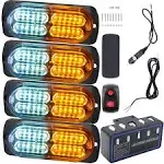 Led Strobe Lights for Trucks Vehicles Suvs, 4pcs 12-24V Emergency Warning Lights Caution Hazard Construction Ultra Slim Sync Feature with Control Box Surface Mount (White Amber)