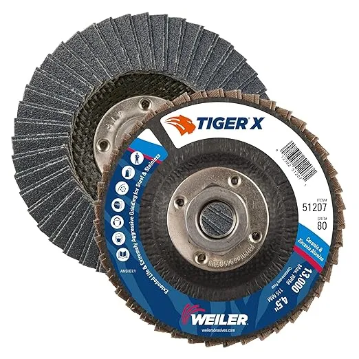 Weiler 31353 Wolverine 4-1/2" x 5/8"-11 UNC Nut Abrasive Flap Disc, 120 Grit ...