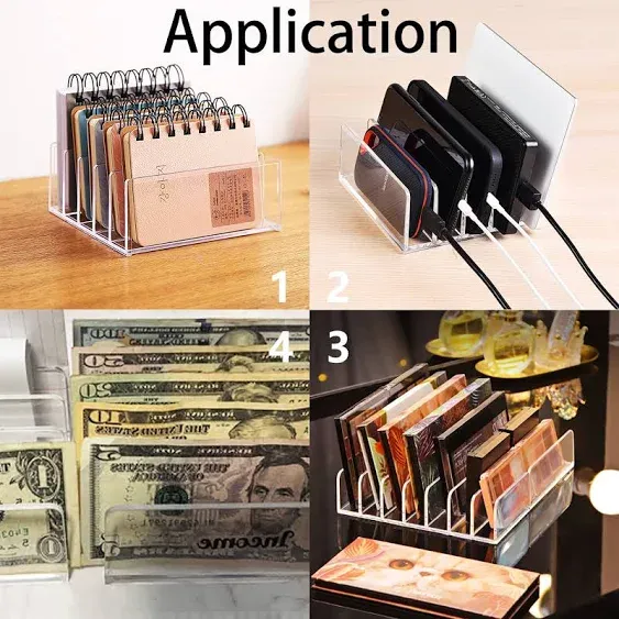 Halyuhn Acrylic Desk Organizer for Sorting Mail, Business Card 2 Pack, 5 Slot Mail Organizer Countertop, Clear Bill Money Divide