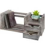 Torched Wood 2-Drawer Expandable Desktop Bookcase Organizer