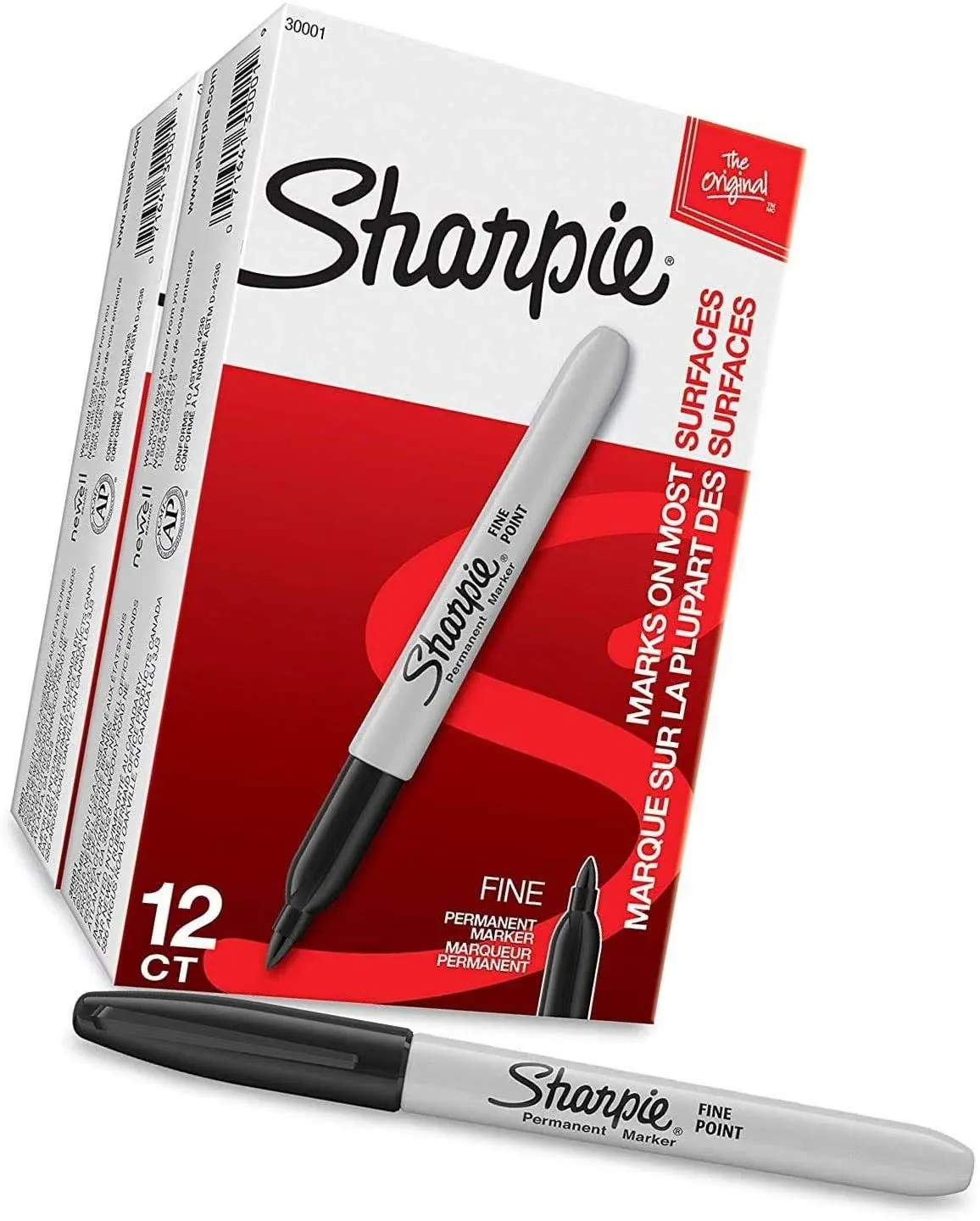 Sharpie® Permanent Fine-Point Markers, Gray Barrel, Black Ink, Pack Of 12 Markers