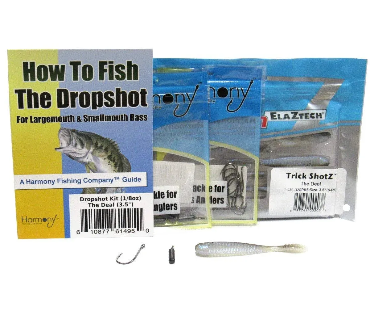 Harmony Fishing Dropshot Kit (Tungsten Weights, Hooks, Zman Baits, How-To Guide)