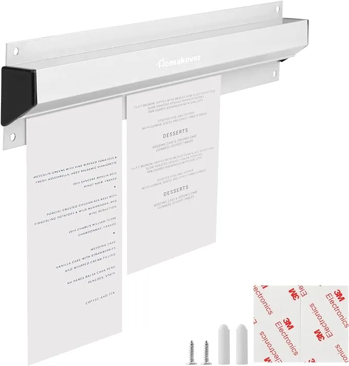 Homakover 12 inch Desk Receipt Holder, Silver Kitchen Slide Check Rack,Bill Orders Ticket Holder Tab Aluminium Display Rail for Restaurant