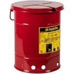 Justrite 09110 - 6 Gallon Red Oily Waste Can - Hand Operated