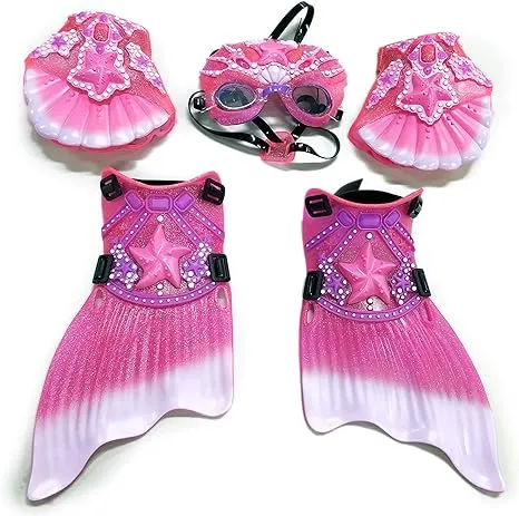 Big Time Princess Mermaid Dress Up Swim Gear, Mask with Googles, Web Gloves ...